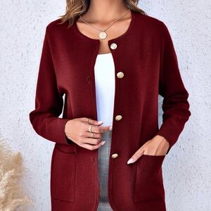 Women's Burgundy Button-Up Sweater